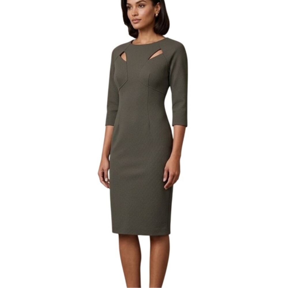 NEW PAPER DOLL Textured Cutout Sheath Dress Olive green SZ 6